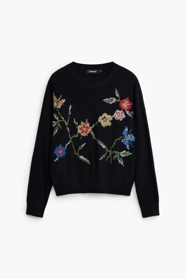 Women Jumpers Desigual Embroidered Flower Sweatshirt