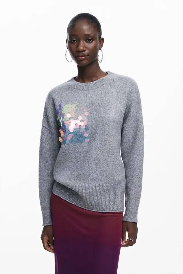 Women Jumpers Desigual Gray Scale Sweater