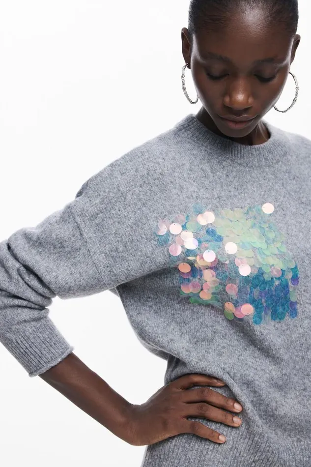 Women Jumpers Desigual Gray Scale Sweater