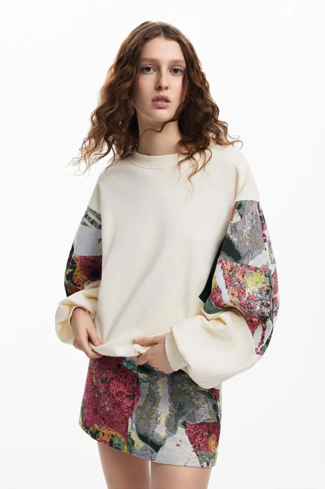 Women Jumpers Desigual Sweatshirt With Printed Sleeves M Christian Lacroix