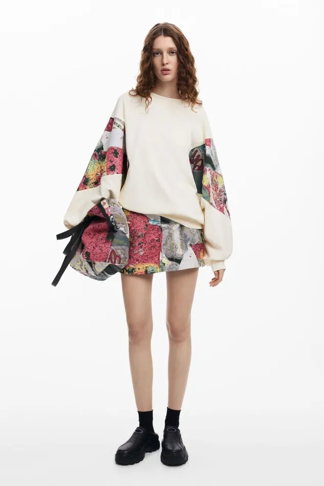 Women Jumpers Desigual Sweatshirt With Printed Sleeves M Christian Lacroix