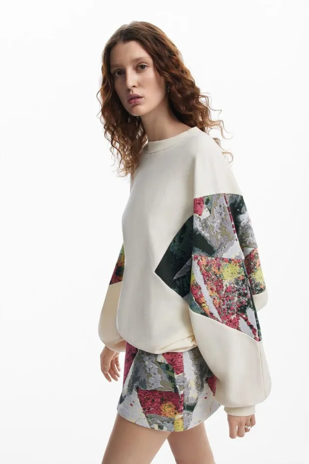 Women Jumpers Desigual Sweatshirt With Printed Sleeves M Christian Lacroix