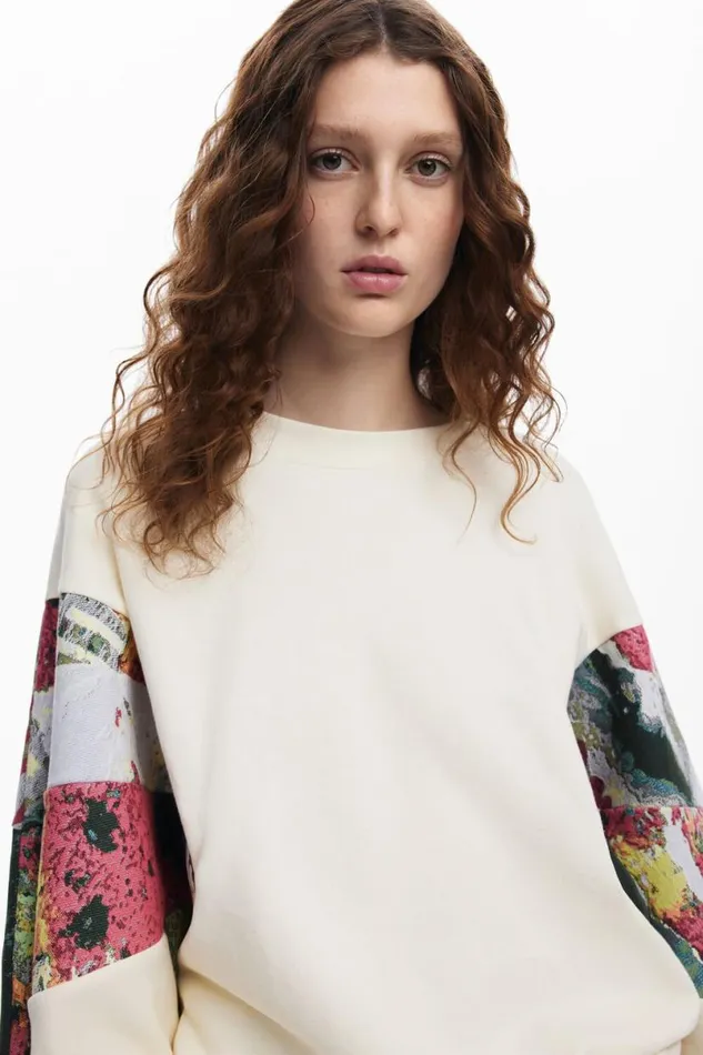 Women Jumpers Desigual Sweatshirt With Printed Sleeves M Christian Lacroix