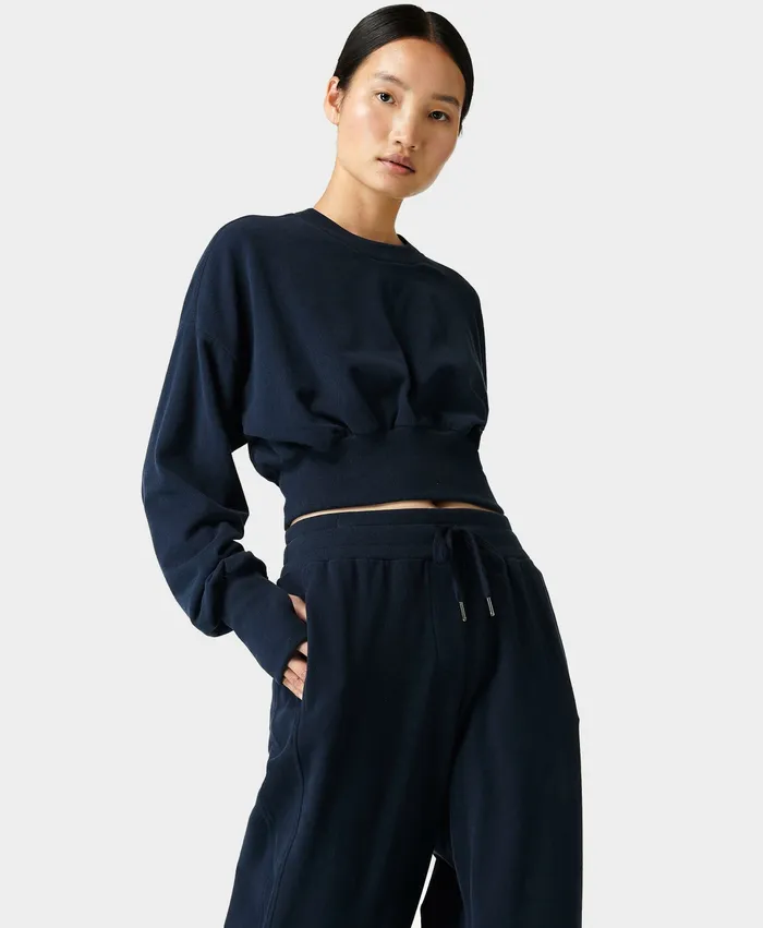 Women Jumpers Hoodies Sweaty Betty Delight Luxe Fleece Pullover Navy Blue