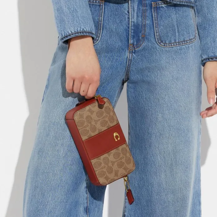 Women Kira Crossbody In Colorblock Signature Canvas Brasstanrust Coach Clutches Women Kira Crossbody In Colorblock Signature Canvas Brasstanrust Coach Clutches