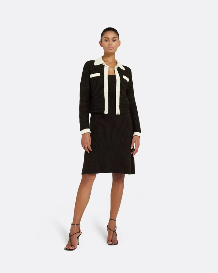 Women Knitwear Safiyaa Artemis Dark Mocha and Ivory Crochet Jacket Dark Mocha