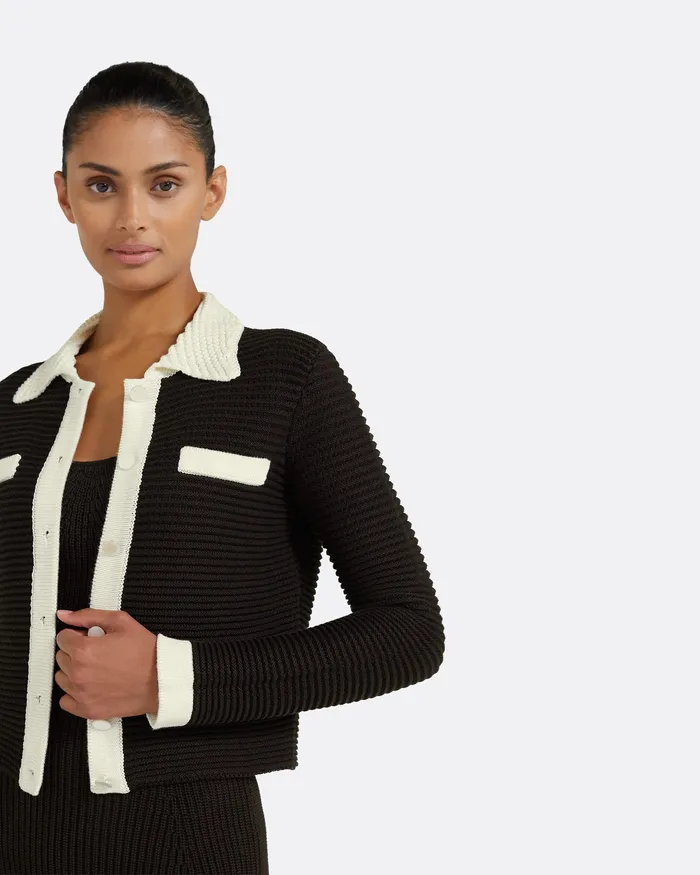 Women Knitwear Safiyaa Artemis Dark Mocha and Ivory Crochet Jacket Dark Mocha