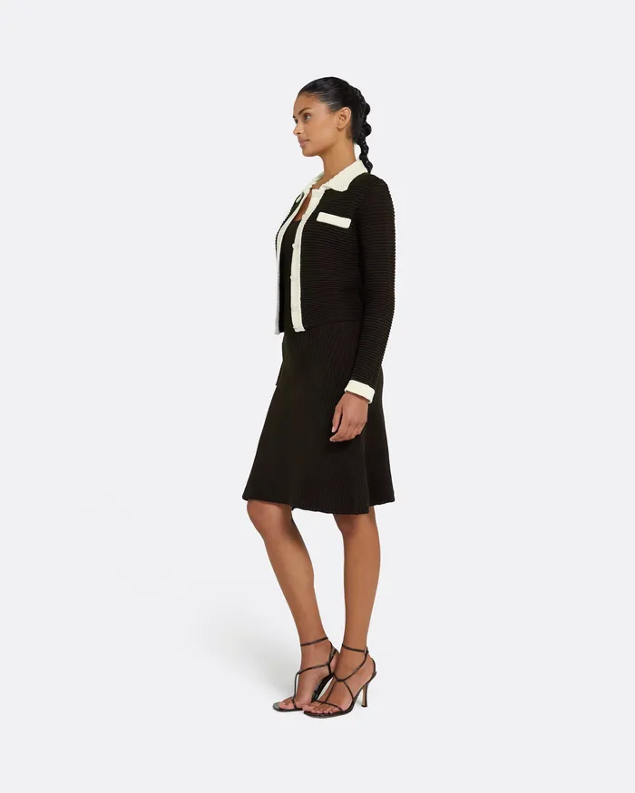 Women Knitwear Safiyaa Artemis Dark Mocha and Ivory Crochet Jacket Dark Mocha