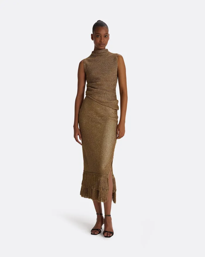 Women Knitwear Safiyaa Veranna Gold Knit Top Gold