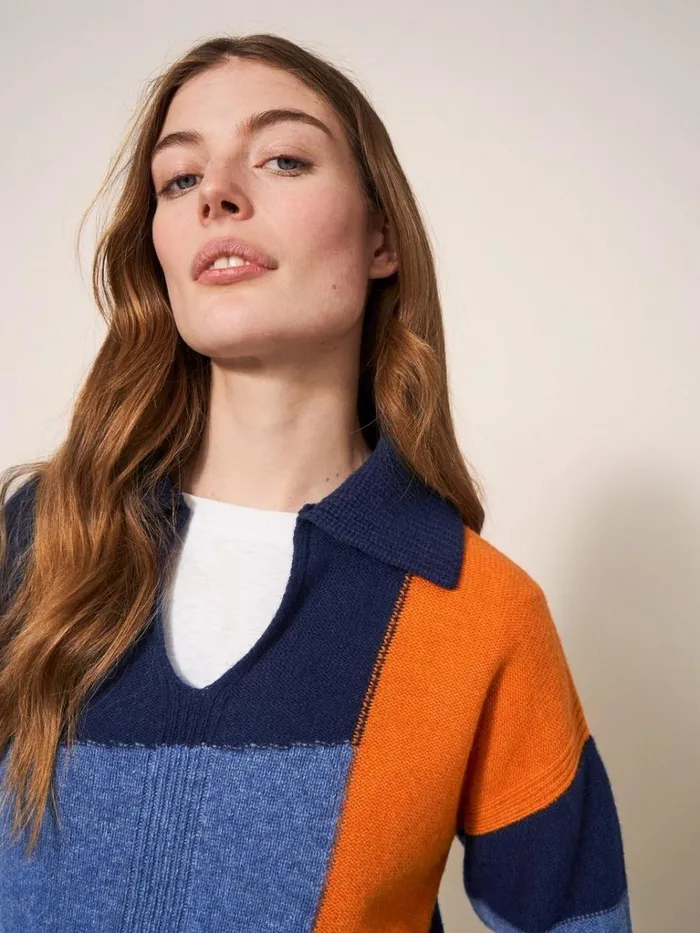 Women KNITWEAR White Stuff COLOURBLOCK COLLAR JUMPER Ivory Multi