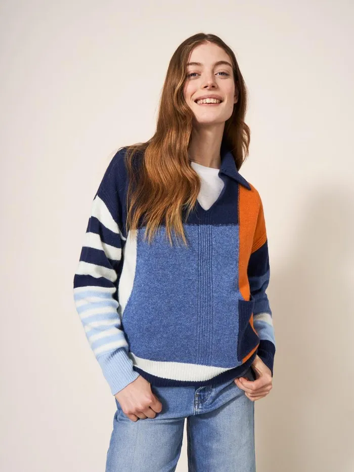 Women KNITWEAR White Stuff COLOURBLOCK COLLAR JUMPER Ivory Multi Women KNITWEAR White Stuff COLOURBLOCK COLLAR JUMPER Ivory Multi