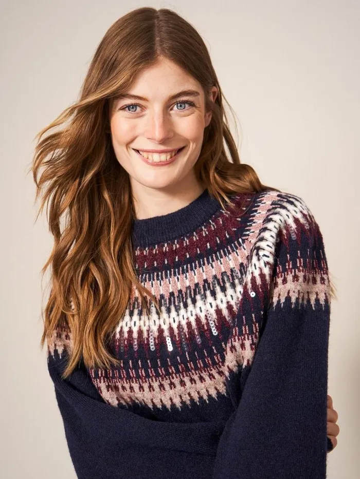 Women KNITWEAR White Stuff FRANKIE FAIRISLE JUMPER Dark Navy