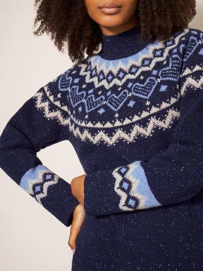 Women KNITWEAR White Stuff HEART LONGLINE FAIRISLE JUMPER Navy Multi