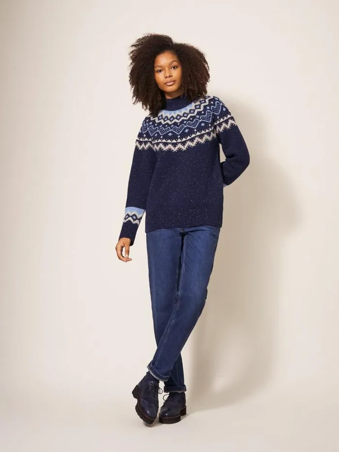Women KNITWEAR White Stuff HEART LONGLINE FAIRISLE JUMPER Navy Multi Women KNITWEAR White Stuff HEART LONGLINE FAIRISLE JUMPER Navy Multi