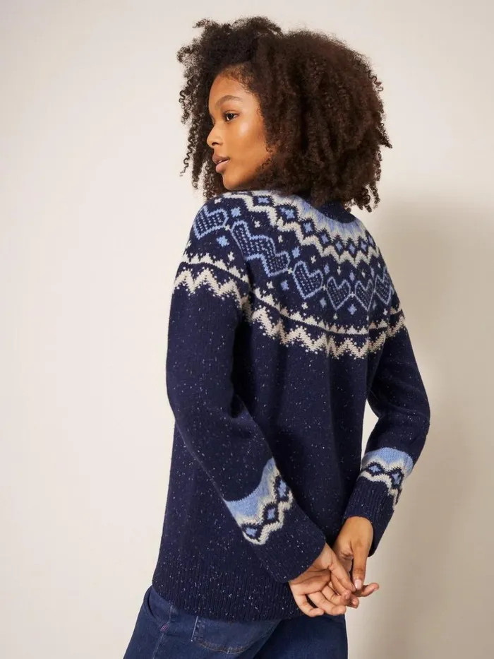 Women KNITWEAR White Stuff HEART LONGLINE FAIRISLE JUMPER Navy Multi Women KNITWEAR White Stuff HEART LONGLINE FAIRISLE JUMPER Navy Multi