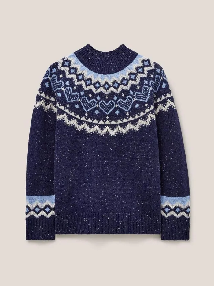 Women KNITWEAR White Stuff HEART LONGLINE FAIRISLE JUMPER Navy Multi Women KNITWEAR White Stuff HEART LONGLINE FAIRISLE JUMPER Navy Multi