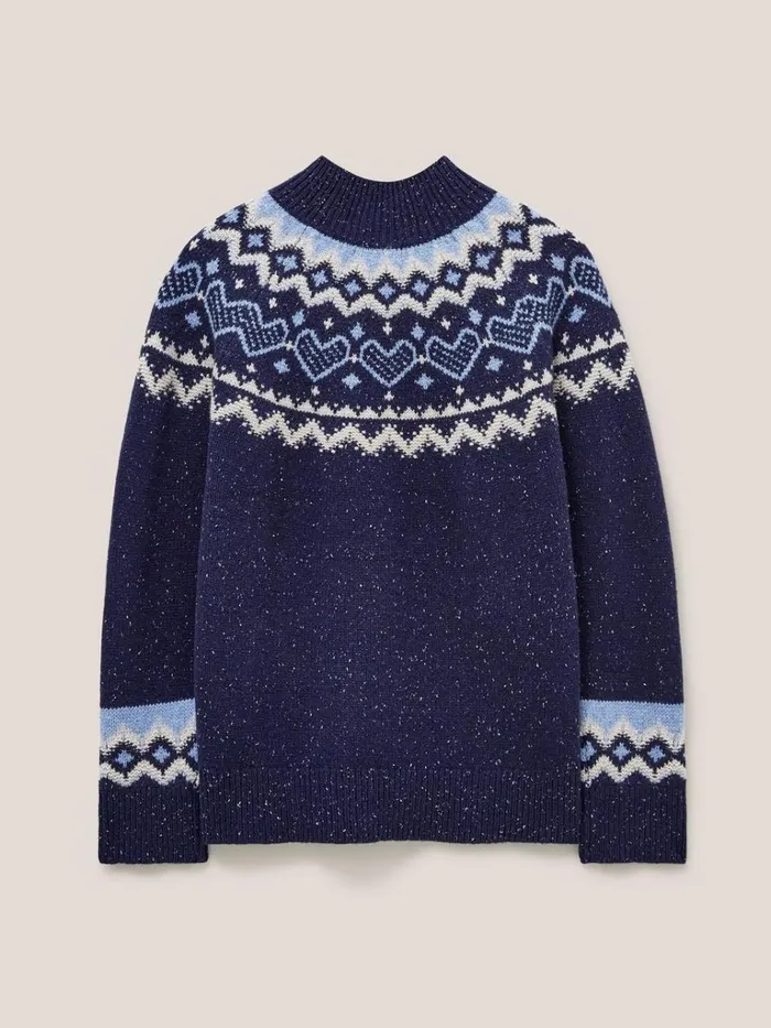 Women KNITWEAR White Stuff HEART LONGLINE FAIRISLE JUMPER Navy Multi Women KNITWEAR White Stuff HEART LONGLINE FAIRISLE JUMPER Navy Multi
