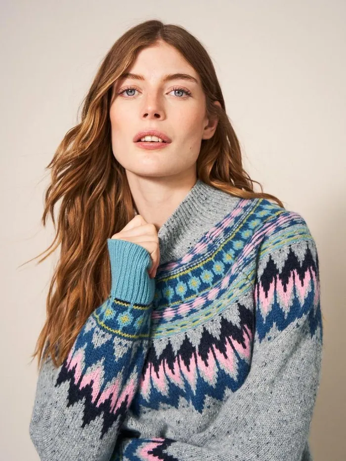 Women KNITWEAR White Stuff IZZY FAIRISLE JUMPER Grey Multi
