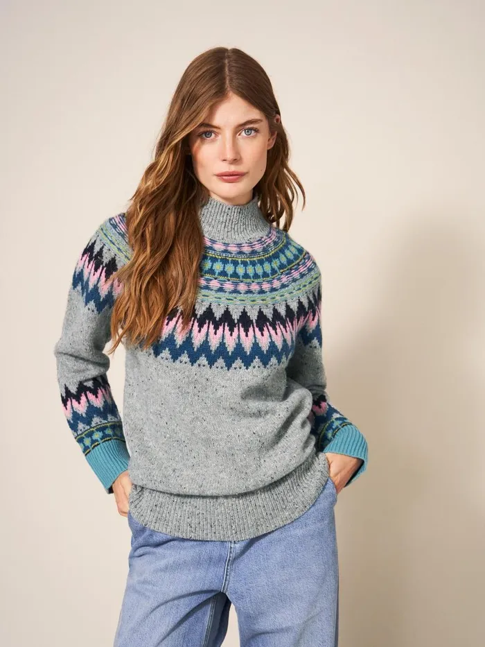 Women KNITWEAR White Stuff IZZY FAIRISLE JUMPER Grey Multi Women KNITWEAR White Stuff IZZY FAIRISLE JUMPER Grey Multi
