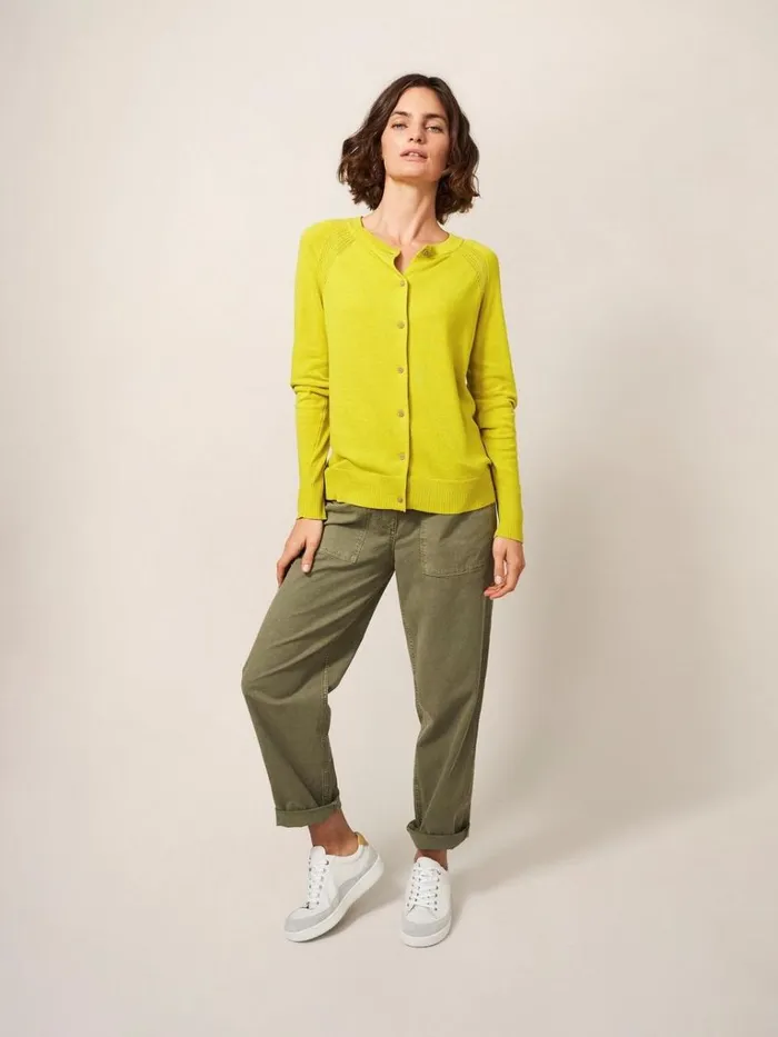 Women KNITWEAR White Stuff Lulu Crew Neck Cardigan Light Chartreuse