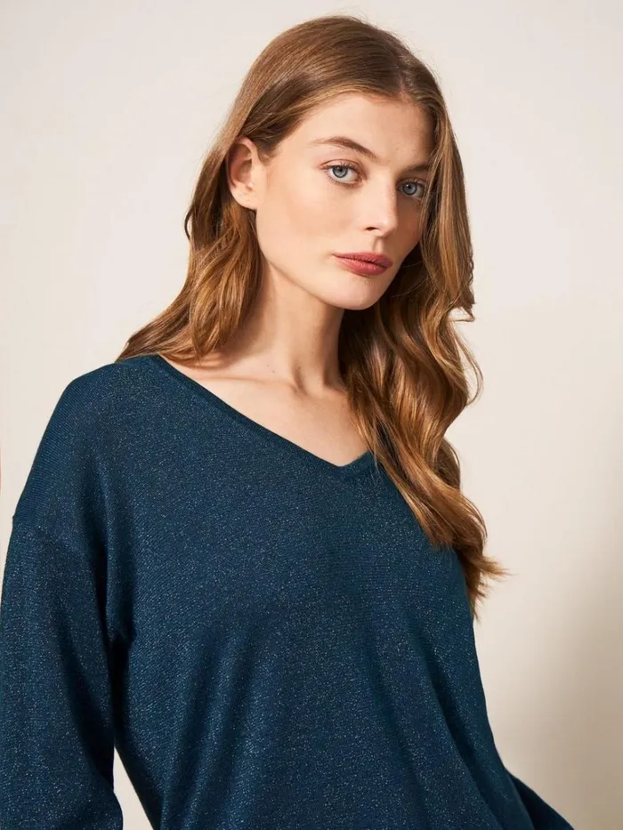 Women KNITWEAR White Stuff NIGHT SKY V NECK JUMPER Mid Teal
