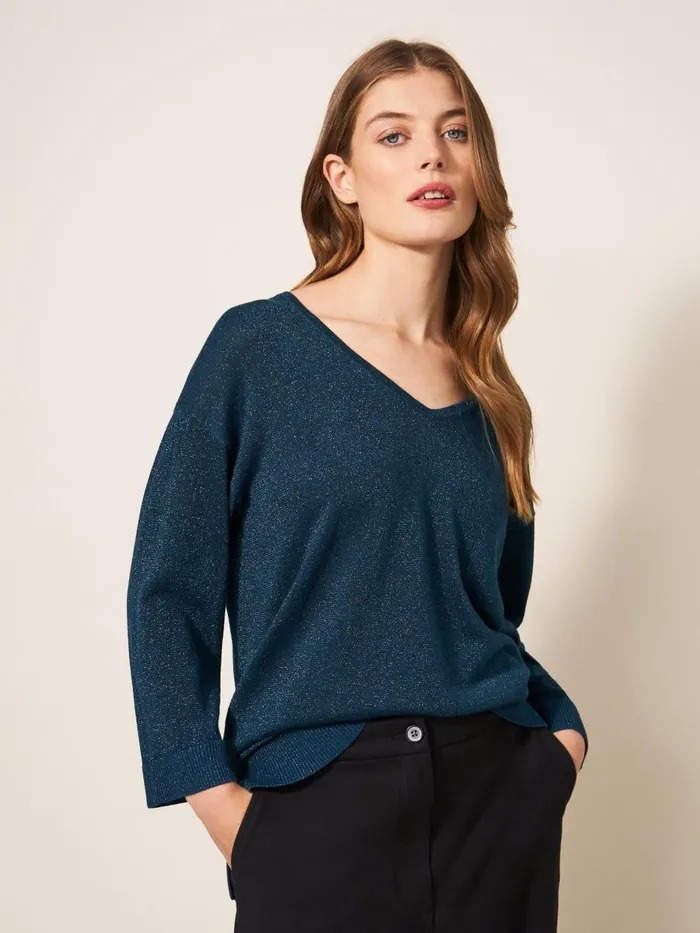 Women KNITWEAR White Stuff NIGHT SKY V NECK JUMPER Mid Teal Women KNITWEAR White Stuff NIGHT SKY V NECK JUMPER Mid Teal