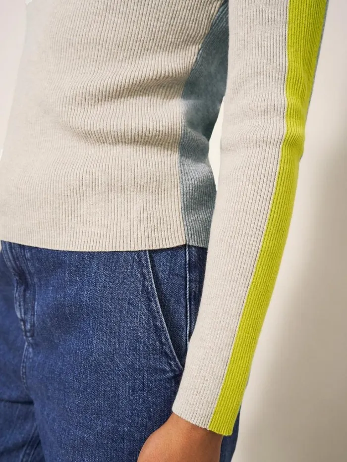 Women KNITWEAR White Stuff POP RIB HIGH NECK JUMPER Natural Multi