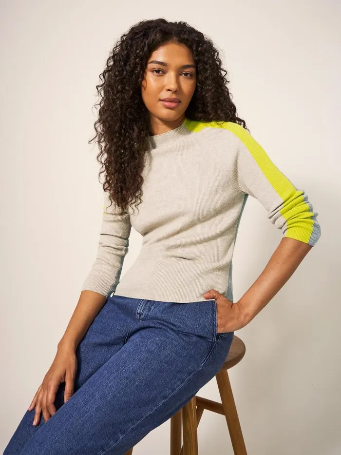 Women KNITWEAR White Stuff POP RIB HIGH NECK JUMPER Natural Multi Women KNITWEAR White Stuff POP RIB HIGH NECK JUMPER Natural Multi