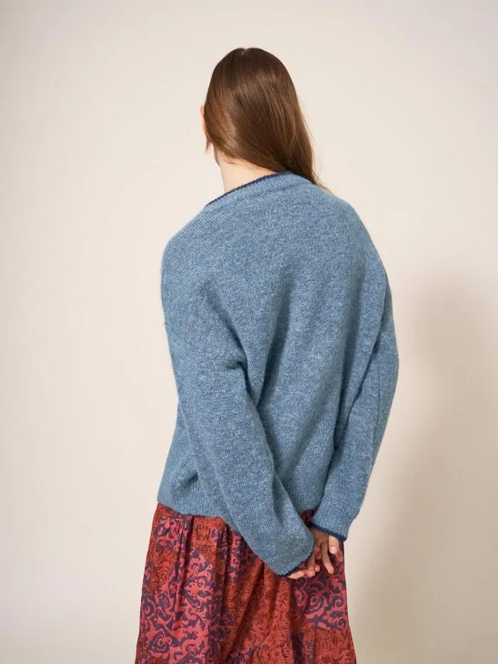 Women KNITWEAR White Stuff SAVICK BOMBER Mid Blue Women KNITWEAR White Stuff SAVICK BOMBER Mid Blue