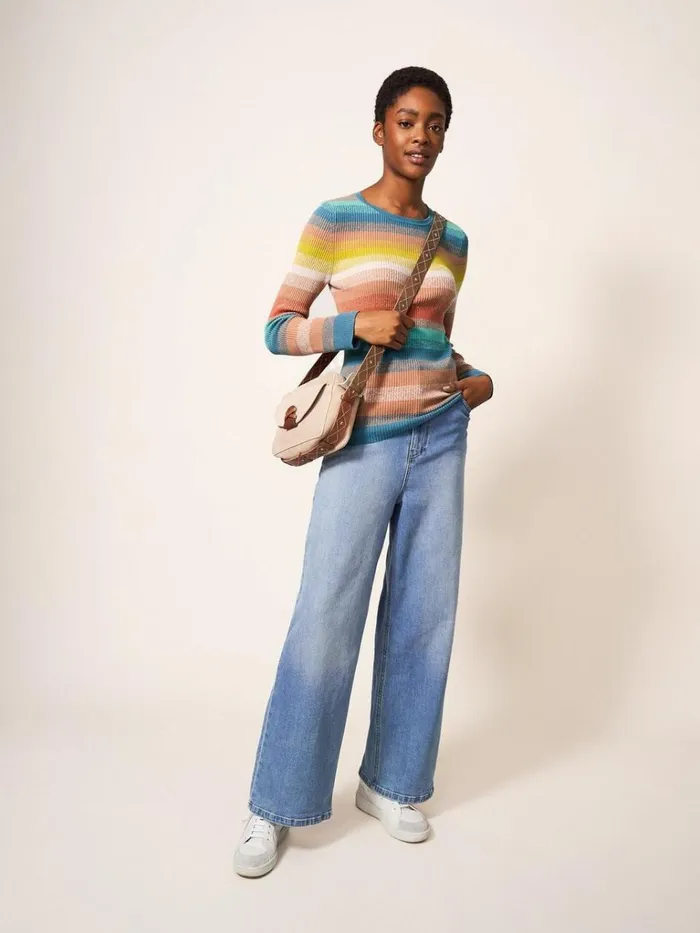 Women KNITWEAR White Stuff SKINNY RIBBED JUMPER Teal Multi