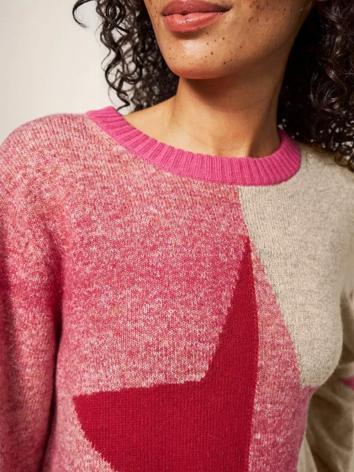 Women KNITWEAR White Stuff SPLIT STAR JUMPER Pink Multi Women KNITWEAR White Stuff SPLIT STAR JUMPER Pink Multi