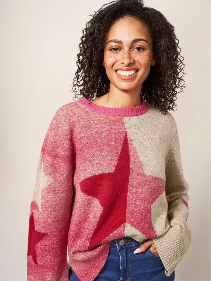 Women KNITWEAR White Stuff SPLIT STAR JUMPER Pink Multi Women KNITWEAR White Stuff SPLIT STAR JUMPER Pink Multi