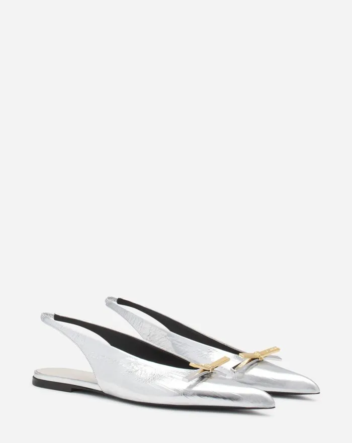 Women Lanvin Ballerinas Lanvin Bow Slingback In Metallic Leather Silver Women Lanvin Ballerinas Lanvin Bow Slingback In Metallic Leather Silver