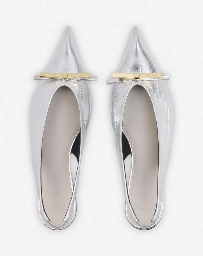 Women Lanvin Ballerinas Lanvin Bow Slingback In Metallic Leather Silver Women Lanvin Ballerinas Lanvin Bow Slingback In Metallic Leather Silver