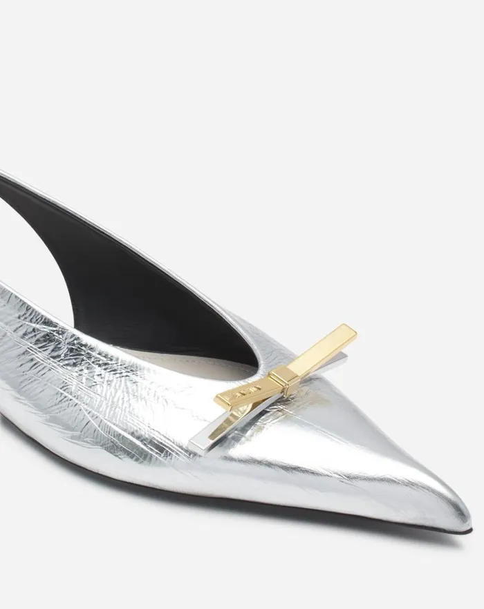 Women Lanvin Ballerinas Lanvin Bow Slingback In Metallic Leather Silver Women Lanvin Ballerinas Lanvin Bow Slingback In Metallic Leather Silver