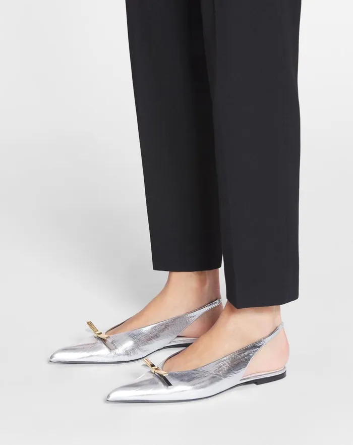 Women Lanvin Ballerinas Lanvin Bow Slingback In Metallic Leather Silver Women Lanvin Ballerinas Lanvin Bow Slingback In Metallic Leather Silver