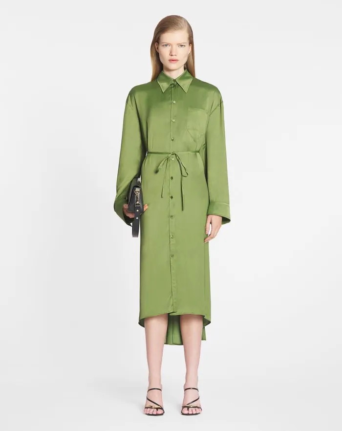 Women Lanvin Dresses Shirt Dress With Pleats Lichen Women Lanvin Dresses Shirt Dress With Pleats Lichen
