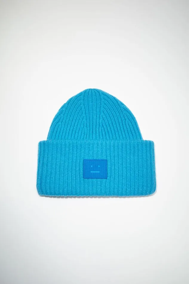Women Large Face Logo Beanie Sapphire Blue Acne Studios Hats