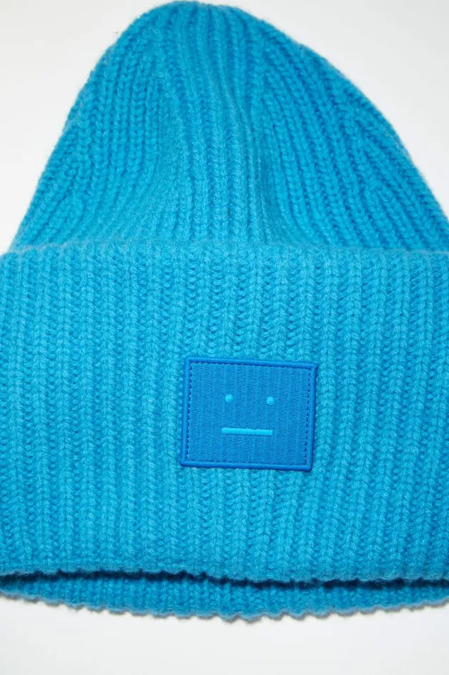 Women Large Face Logo Beanie Sapphire Blue Acne Studios Hats