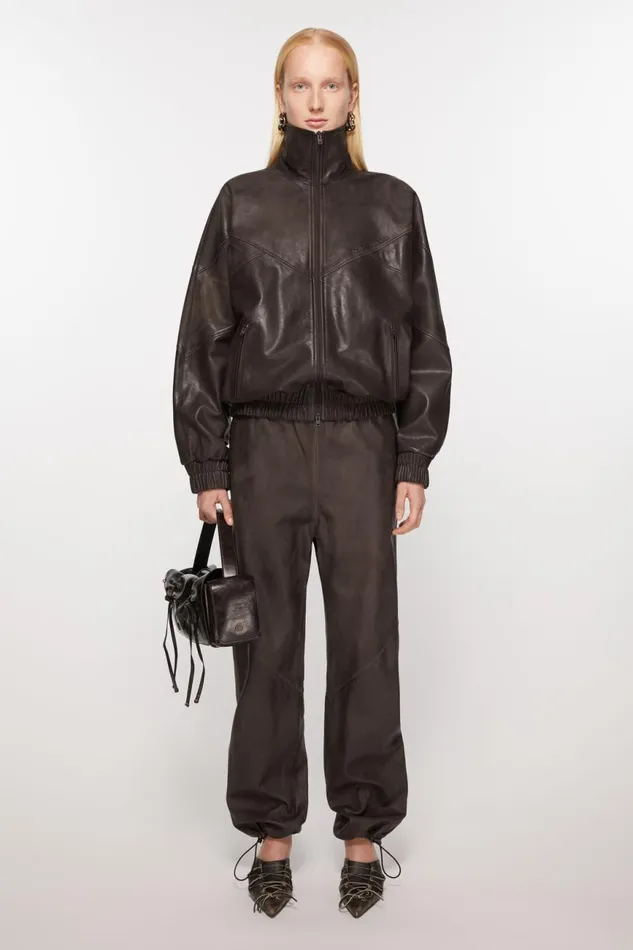 Women Leather Jacket Brown Acne Studios Outerwear