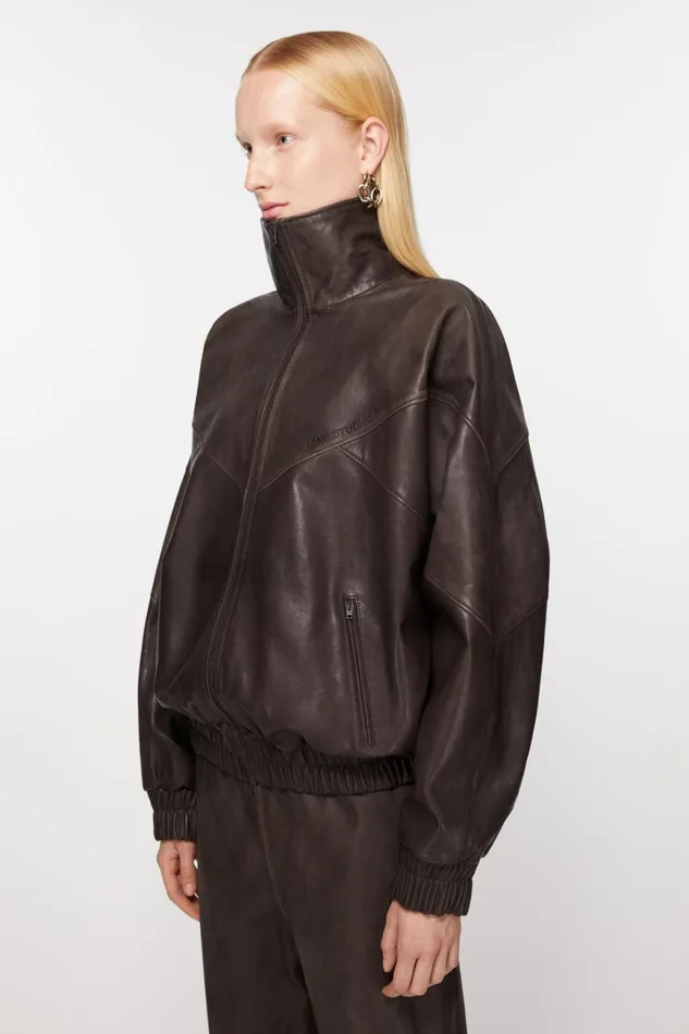 Women Leather Jacket Brown Acne Studios Outerwear