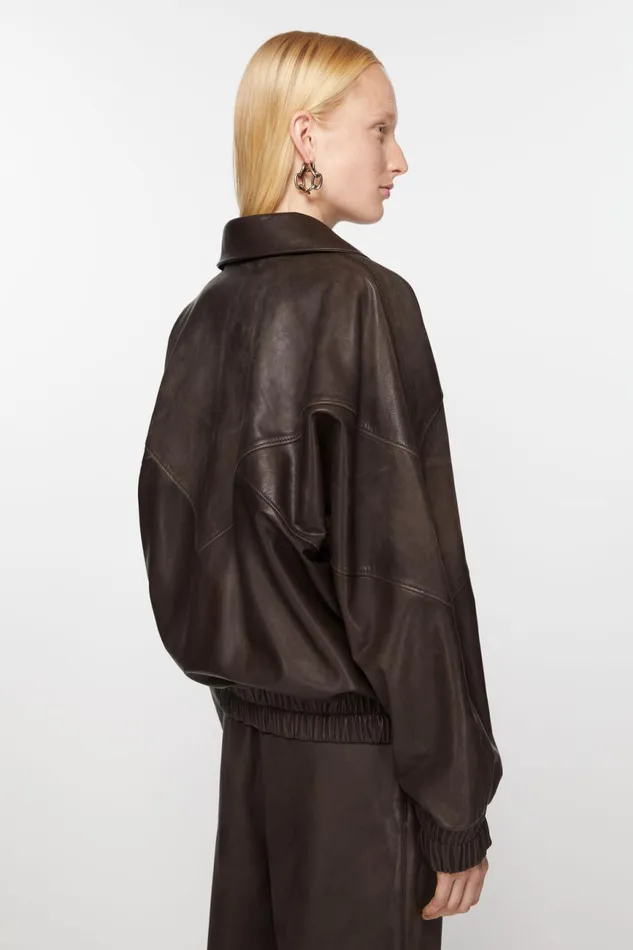 Women Leather Jacket Brown Acne Studios Outerwear