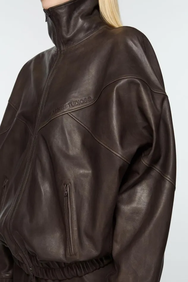 Women Leather Jacket Brown Acne Studios Outerwear