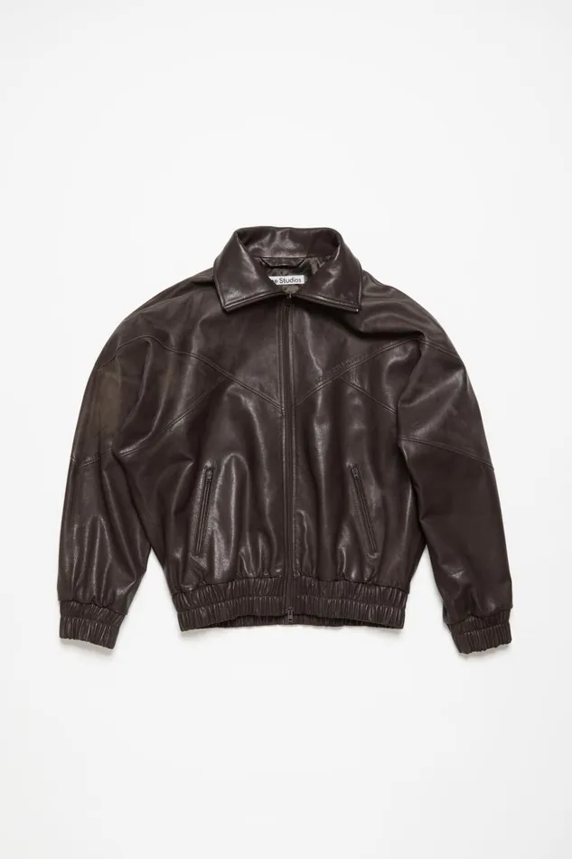 Women Leather Jacket Brown Acne Studios Outerwear