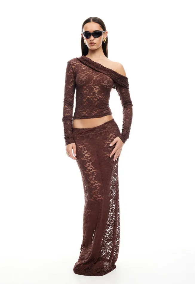 Women Lioness Fashion Tops BLACK SWAN OFF SHOULDER Chocolate