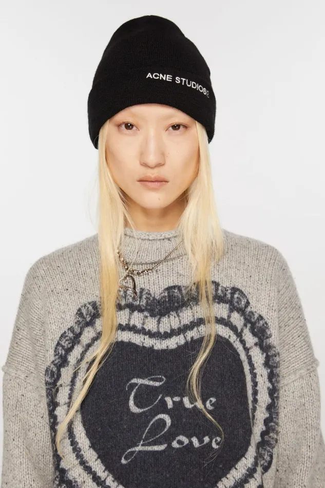 Women Logo Beanie Black Acne Studios Hats
