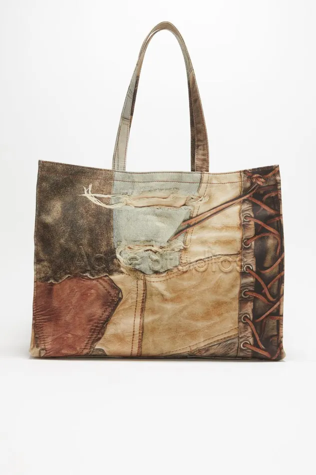 Women Logo Shoulder Tote Bag Denim Blue Acne Studios Bags