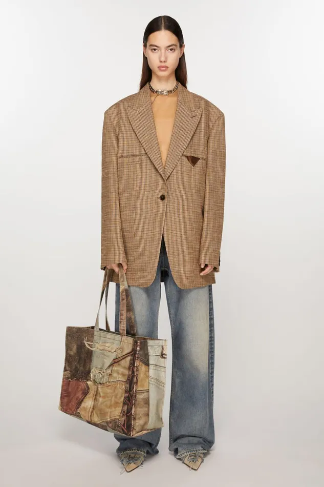 Women Logo Shoulder Tote Bag Denim Blue Acne Studios Bags