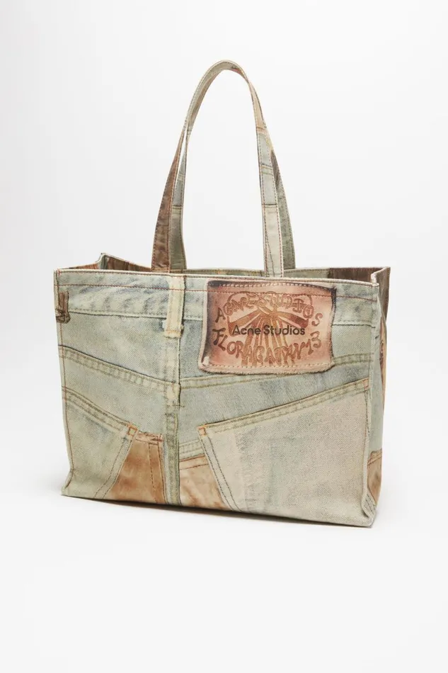 Women Logo Shoulder Tote Bag Denim Blue Acne Studios Bags