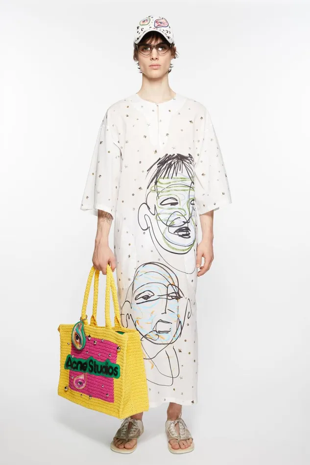 Women Logo Stud Tote Bag Pinkyellow Acne Studios Bags